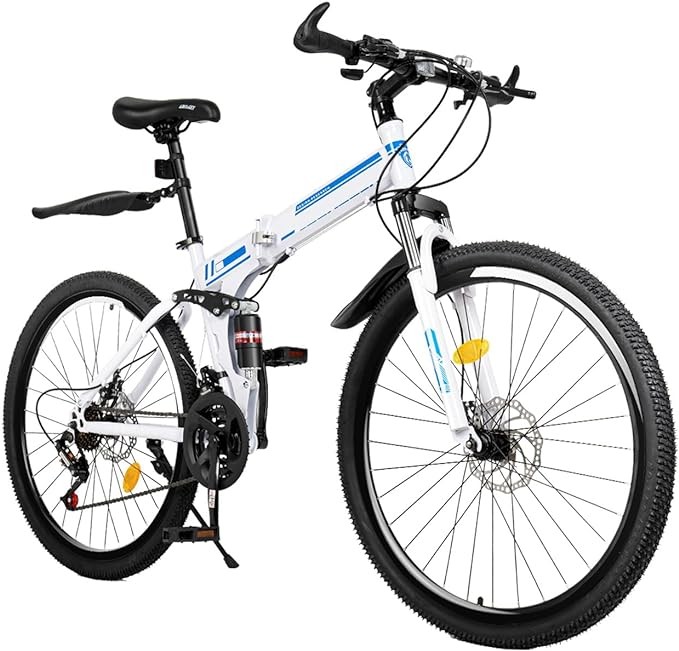 XIANGMIHU 26 in Folding Mountain Bike 21 Speed Folding Bikes for Adults│Commuter Bikes for Men Women │Carbon Steel Frame Mountain Bike with Dual Disc Brakes│US in Stock